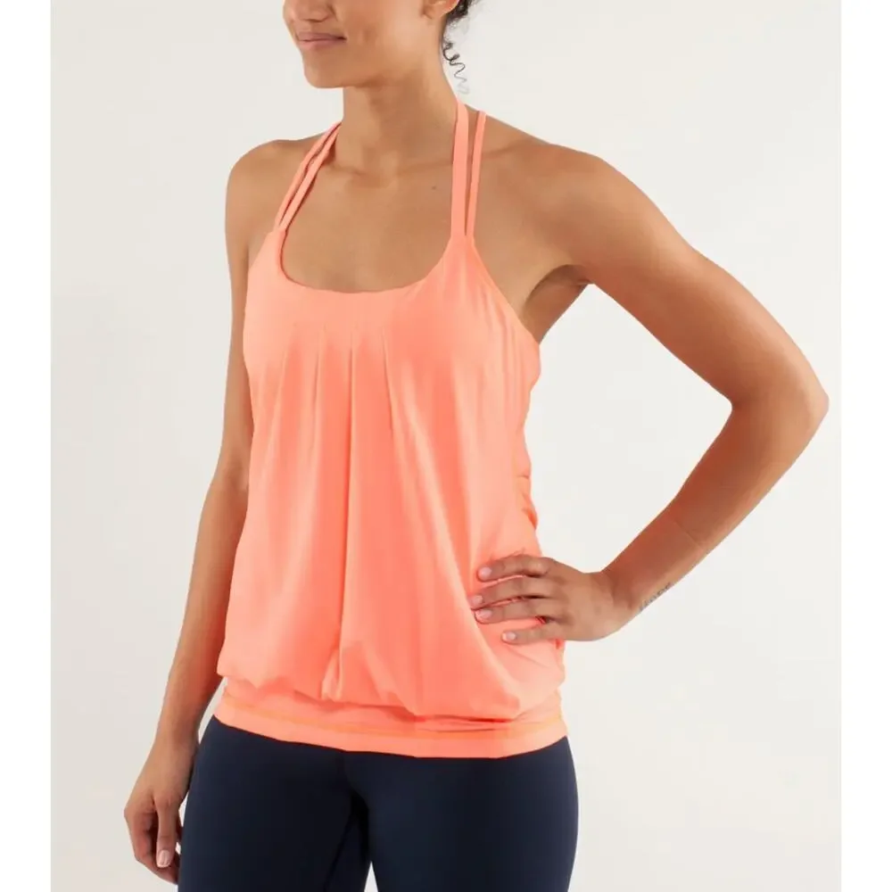 Lululemon Athletica Flow And Go Tank II Pop Orange Built in Bra Halter Yoga 8